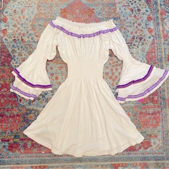 Revolve pitusa white purple embroidery ruffle sleeve cover up dress fits sz 0-6 - Picture 6 of 12